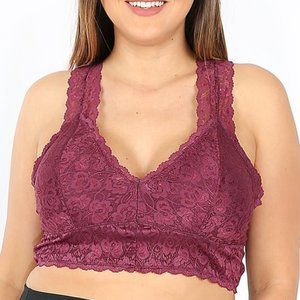 Plus Size Padded Lace Bralette Eggplant Purple